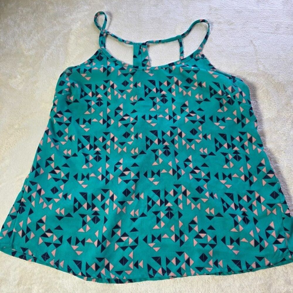 Charlotte Russe Tank Top Sz M Turquoise/Teal Geometric Abstract Racerback Boho